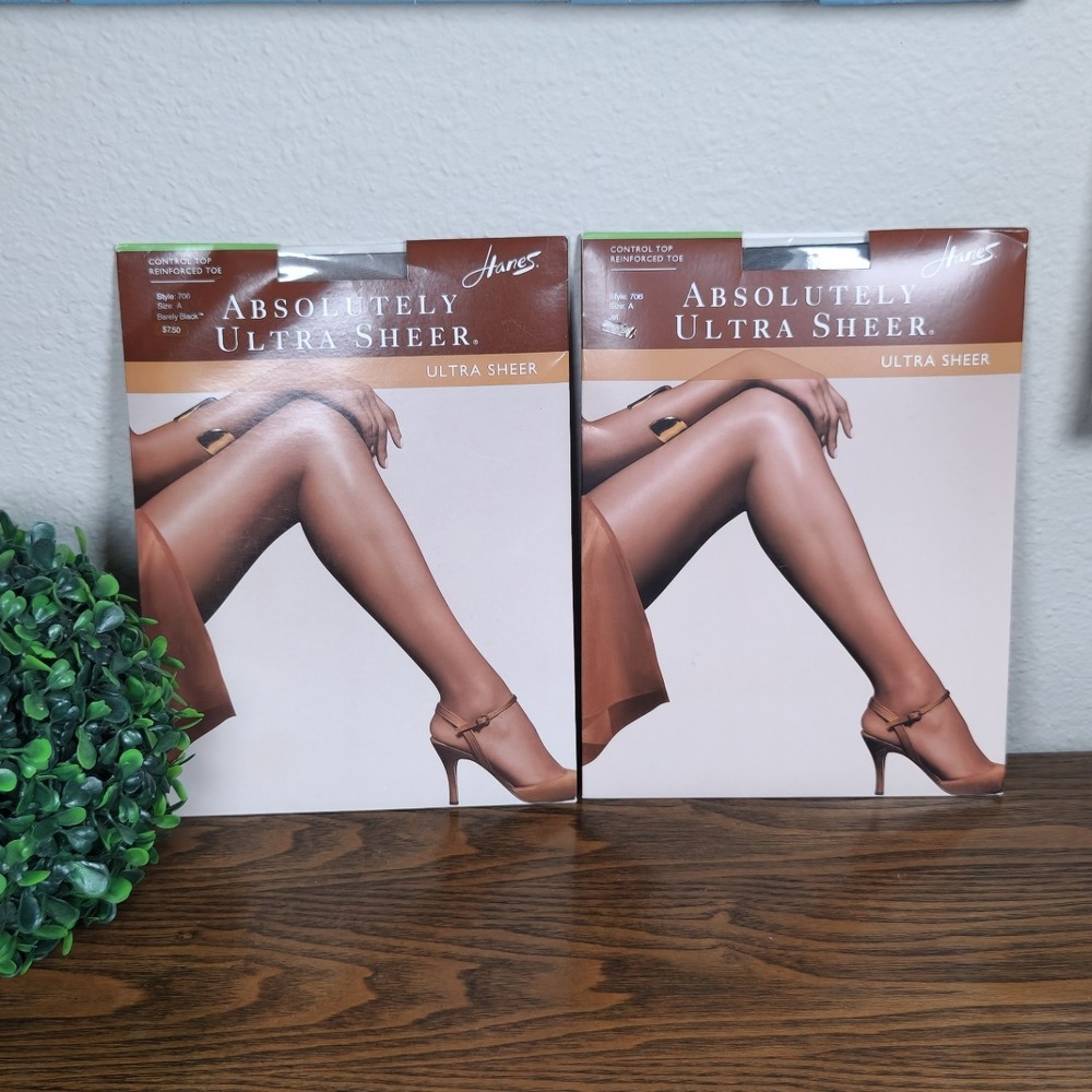 Lot 2 Hanes Absolutely Ultra Sheer Pantyhose Control Top Reinforced Toe Size A